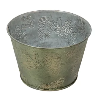 Fém kaspó nyomott levél mintás zöld D15cm M10cm