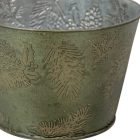 Fém kaspó nyomott levél mintás zöld D15cm M10cm