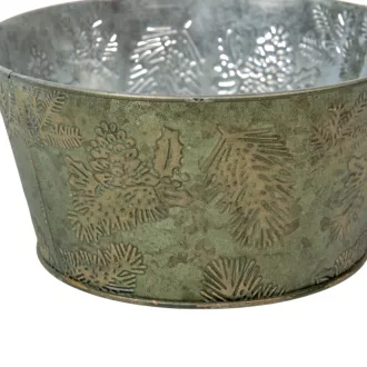 Fém tál nyomott levél mintás zöld M9cm D18cm