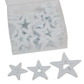   Csillag áttört műa. glitteres fehér 3,5-4,5-6,5cm 24db-os