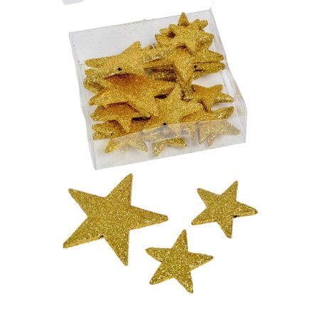 Glitteres csillag műa. arany 3,5-4,5-6,5cm 24db-os