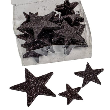 Glitteres csillag műa. fekete 3,5-4,5-6,5cm 24db-os