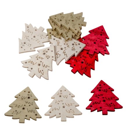 Fenyőfa fa piros-fehér-natúr 4cm 12db-os