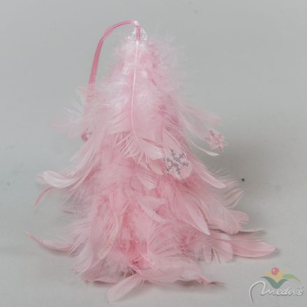 Karácsonyfa tollakkal akasztós rózsaszín 15cm