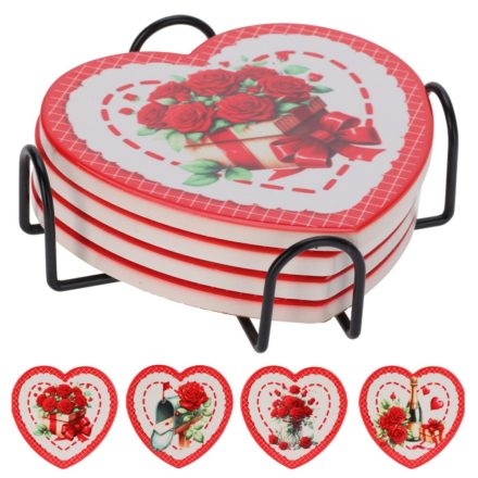 Szív alakú alátét szett tartóval 11cm 4+1db-os