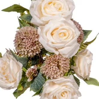 Rózsa, dália féloldalas csokor 8v. fehér M45cm 12db/#