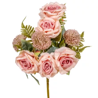   Rózsa, dália féloldalas csokor 8v. rózsaszín M45cm 12db/#