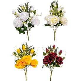 Rózsa,rózsabimbó csokor féloldalas 6v. mix M38cm 36db/#