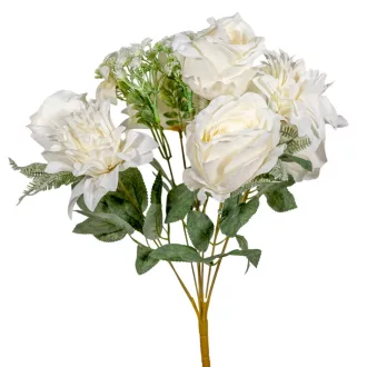 Rózsa,dália csokor 7v. krém M44cm 24db/#