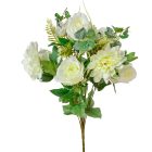 Rózsa, dália csokor 10v. krém M44cm 12db/#