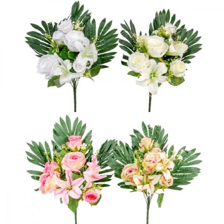 Rózsa, liliom csokor féloldalas 7v. mix M53cm 12db/#
