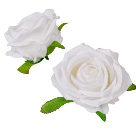 Rózsa nyílt bársony hatású D8cm fehér 24db/csom