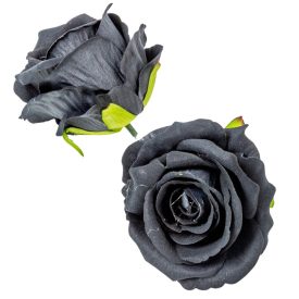 Rózsa virágfej bársony fekete D8cm 24db/csom