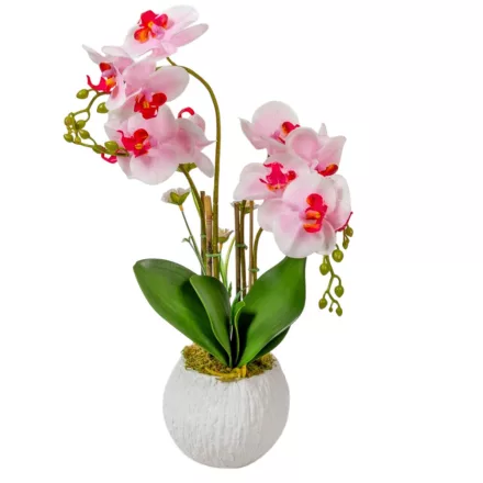 Orchidea cserepes gumi 4ágú fehér-rózsaszín M50cm