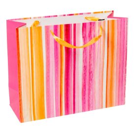 Ajándéktasak rózsaszín-barack sávok 32x26cm
