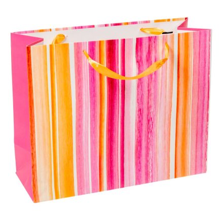 Ajándéktasak rózsaszín-barack sávok 32x26cm