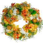 Tavaszi vegyes virágos koszorú sárga D22cm 12db/#