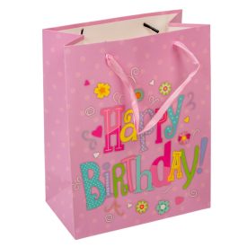Ajándéktasak lila Happy Birthday 18x23cm