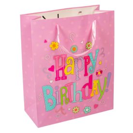 Ajándéktasak lila Happy Birthday 26x32cm