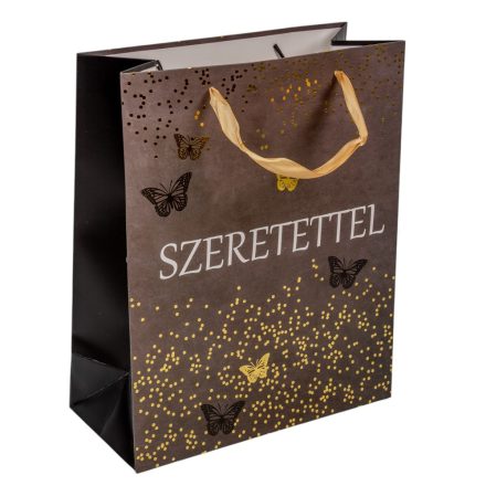 Ajándék tasak szeretettel arany-szürke 26x32cm