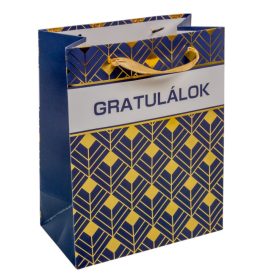 Ajándék tasak gratulálok kék-arany 18x23cm