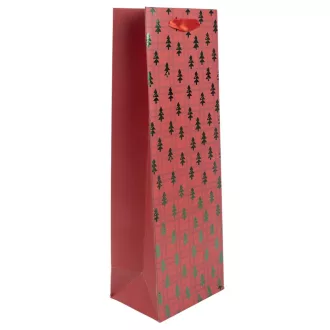   Ajándéktasak italos  piros zöld fenyőfa mintával 12x36cm
