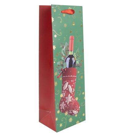 Ajándéktasak italos borosüveg zokniban 12x36cm