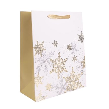 Ajándéktasak arany hópihék 18x23cm