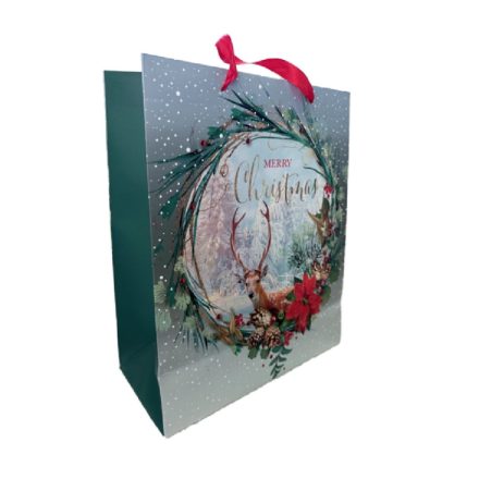 Ajándéktasak szarvasos koszorú 18x23cm