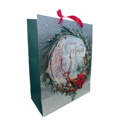 Ajándéktasak szarvasos koszorú 26x32cm