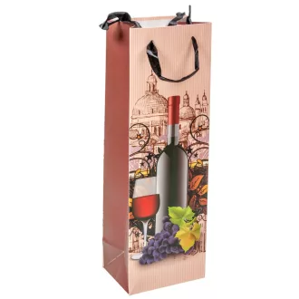 Ajándéktasak boros borosüveg+szőlő 12x36cm