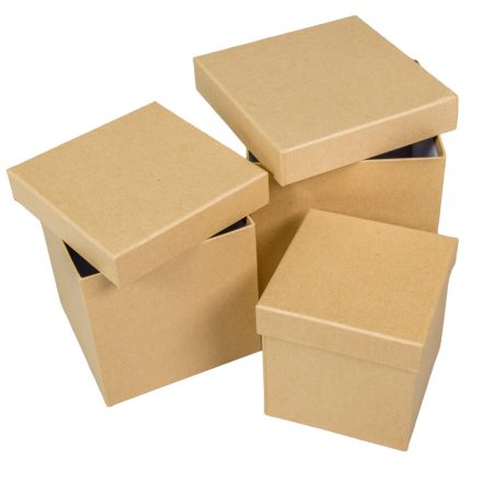 Papír doboz kocka kraft 16,14,12cm 3db-os