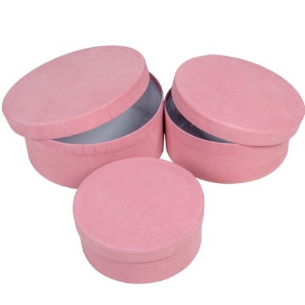Papír doboz kerek bársony hatású pink D20-18-15cm 3db-os