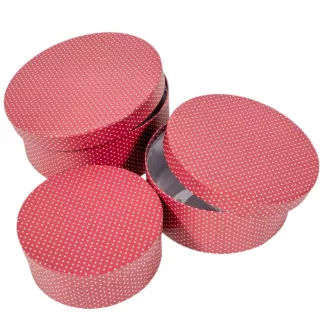 Papír doboz kerek pöttyös piros D20-17,5-15cm 3db-os 
