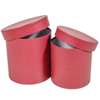 Papír doboz kerek magas pöttyös piros D17-15cm 2db-os 