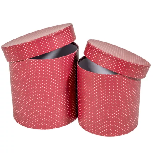 Papír doboz kerek magas pöttyös piros D17-15cm 2db-os 