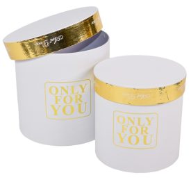   Papír doboz kerek fehér-arany Only for you D17, 15cm 2db-os