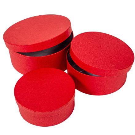 Papír doboz kerek bőrhatás D20-18-15cm piros 3db-os