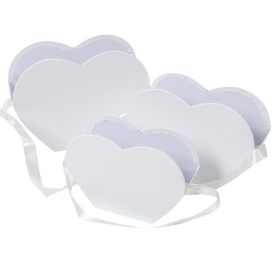   Papír doboz szív alakú szatén akasztóval fehér 24-22-19cm 3db-os