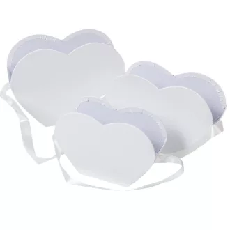   Papír doboz szív alakú szatén akasztóval fehér 24-22-19cm 3db-os