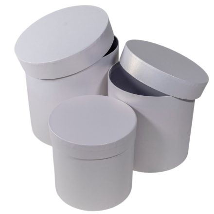 Papír doboz magas kerek gyöngyház fehér D20-17,5-15cm 3db-os 