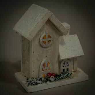 Fa házikó LED-es fehér M16cm