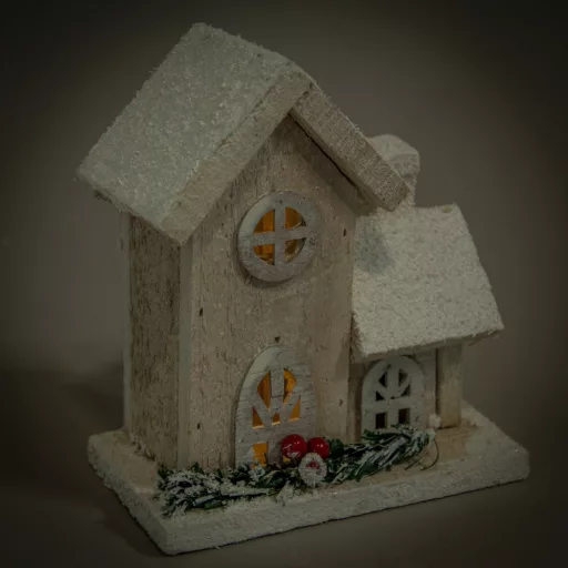 Fa házikó LED-es fehér M16cm