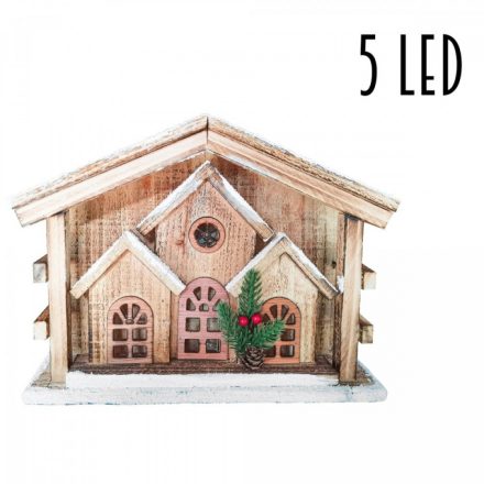 Fa ház natúr havas LED-es M24cm