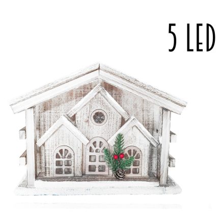 Fa ház fehér havas LED-es M24cm
