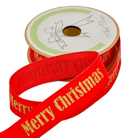 Vászon szalag Merry Christmas feliratos bordó 25mmx10m