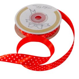 Szatén szalag pöttyös piros 15mmx25m