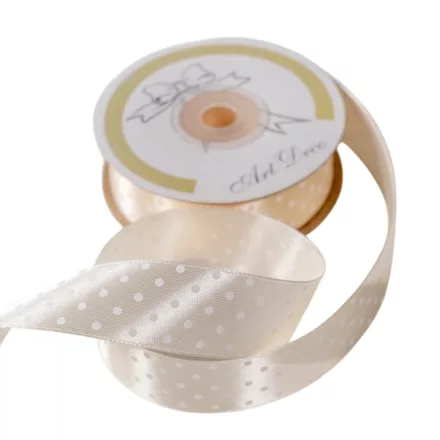 Szatén szalag pöttyös krém 25mmx25m