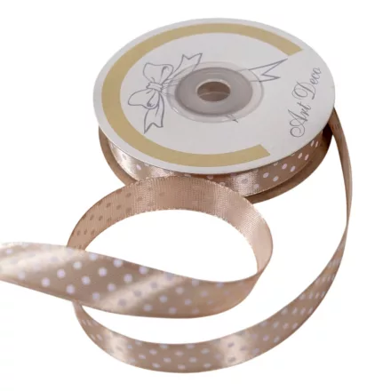 Szatén szalag pöttyös drapp 15mmx25m