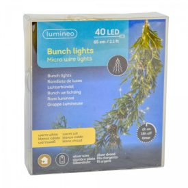   Ezüst drótkábeles korbáncs 40 LED-es elemes (elem nélkül) meleg 8x65cm